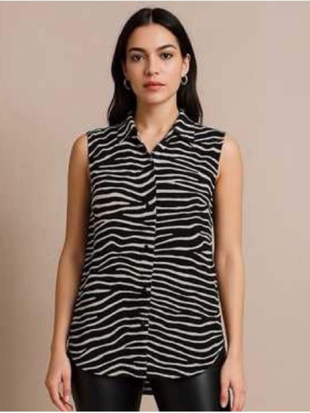 H&M Black and White Zebra-Stripe Sleeveless Button-Down Top